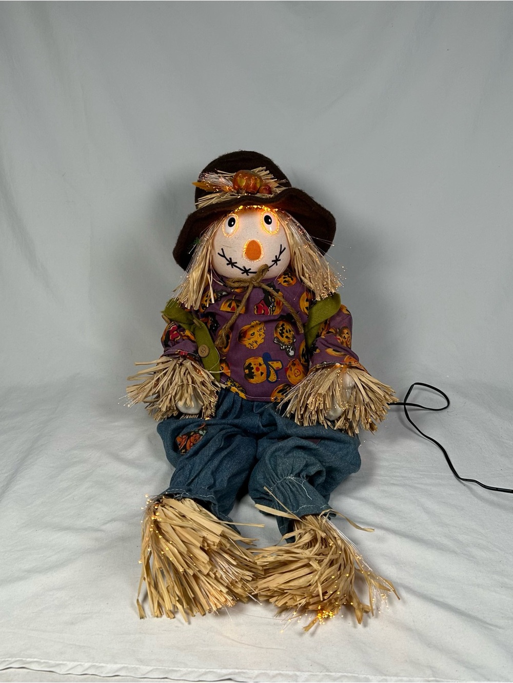 Vintage Fiber Optic Lighted 25" Jack O Lantern Pumpkin Fall Halloween Scarecrow
